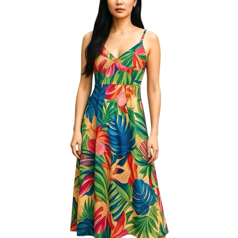 Chic Me  Hawailian Tropical  Maxie Summer Multi Colors Dress. Sz L.